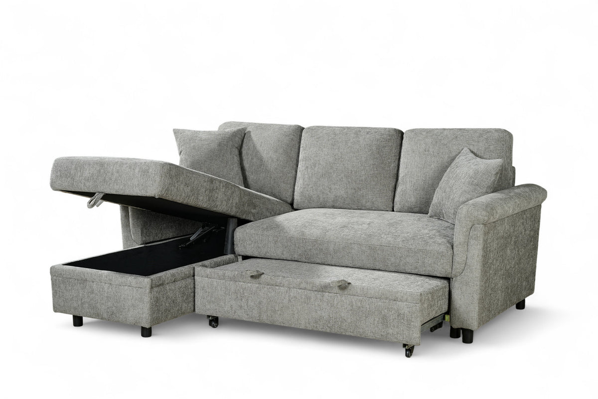 Woven Chenille Grey 1C2 Corner Sofabed with Chaise OSCAR