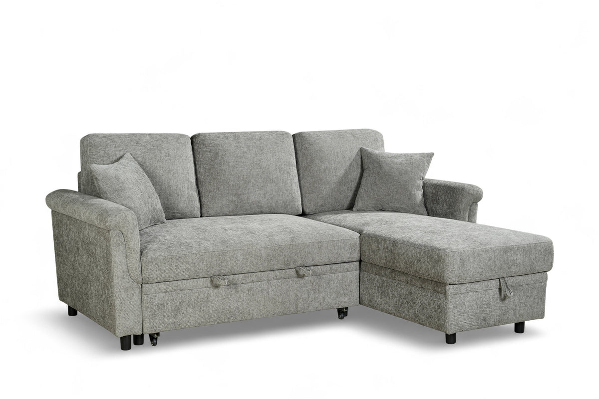 Woven Chenille Grey 2C1 Corner Sofabed with Chaise OSCAR