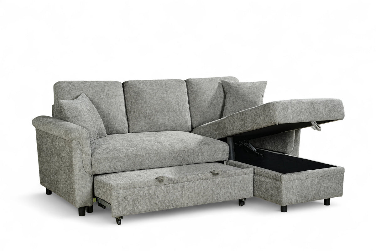 Woven Chenille Grey 2C1 Corner Sofabed with Chaise OSCAR