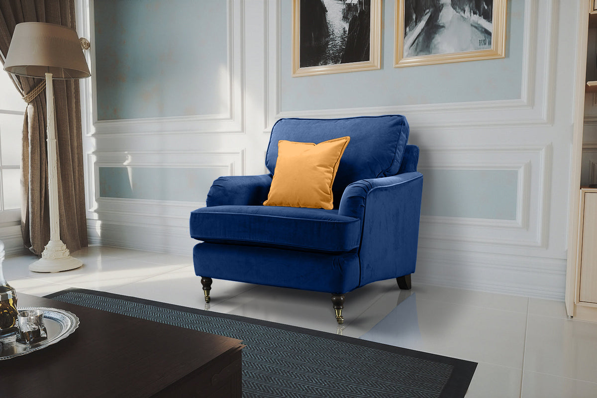 Velvet Marine Blue 1 Seater Bella Sofa ASTBURY