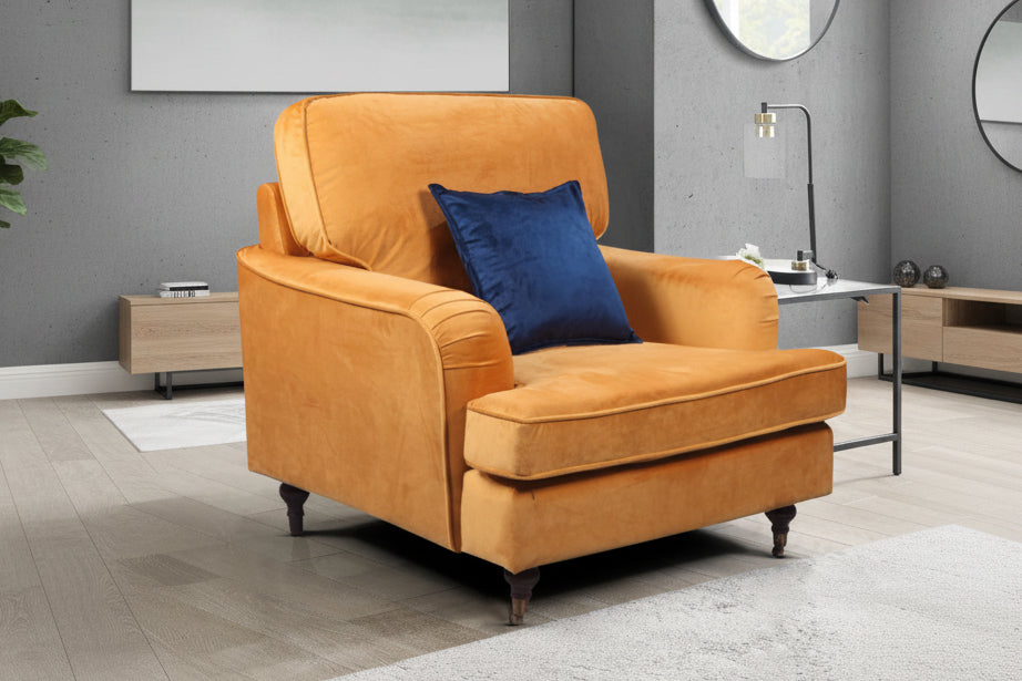 Velvet Mustard Gold 1 Seater Bella Sofa ASTBURY