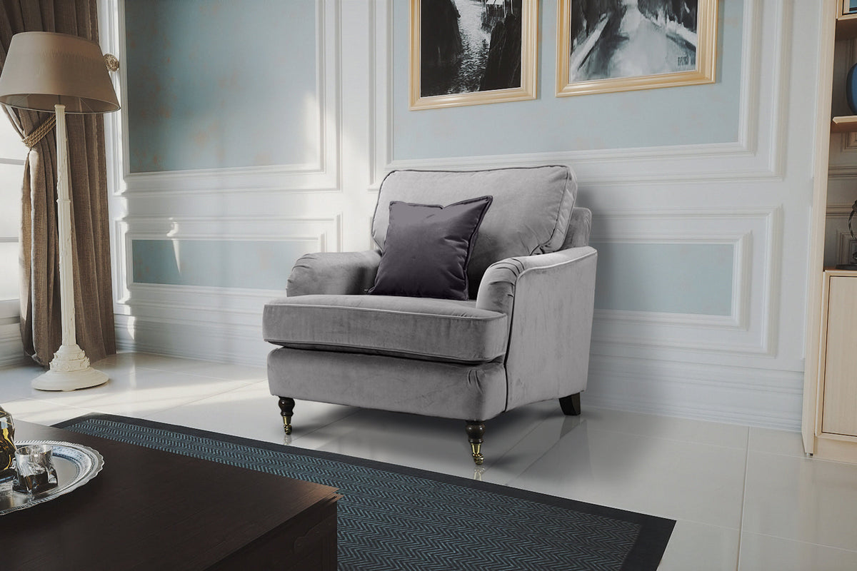 Velvet Grey 1 Seater Bella Sofa ASTBURY