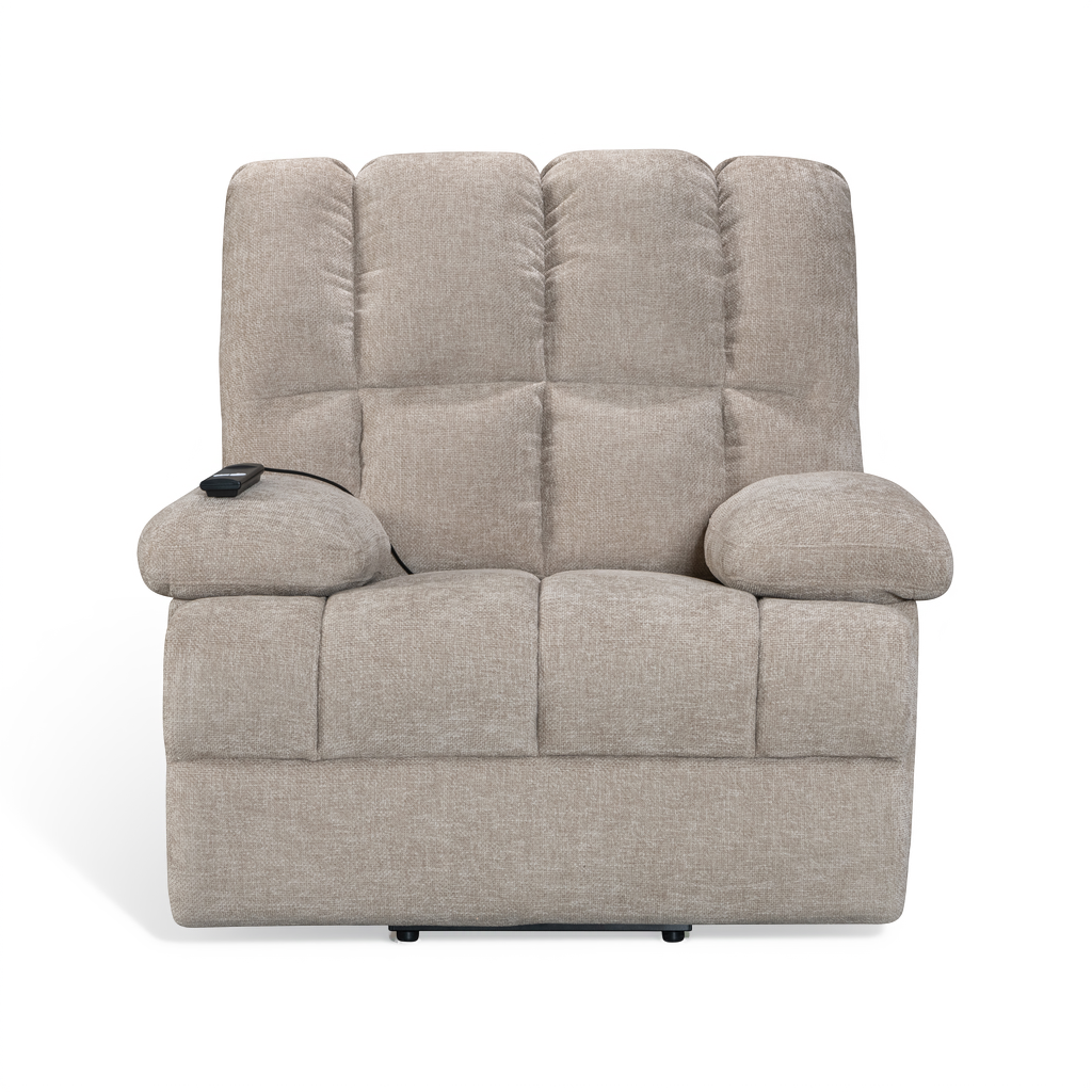beige chenille electric lift riser recliner