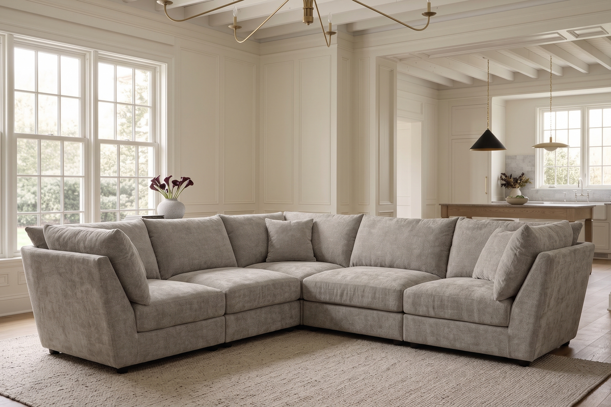 Beige Chenille Fabric 5 Seater Modular Corner Sofa MADDIE