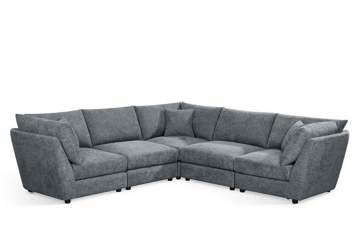 Blue Chenille Fabric 5 Seater Modular Corner Sofa MADDIE