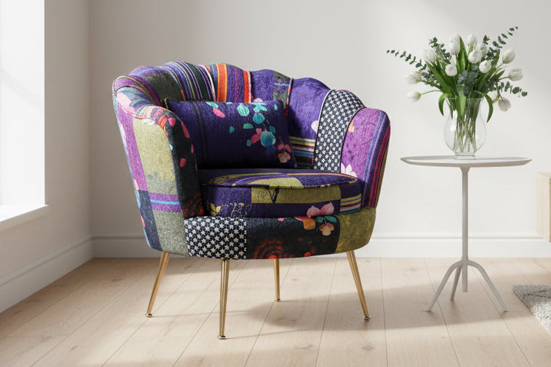 Fabric Patchwork 1 Seater Accent Sofa DAISY