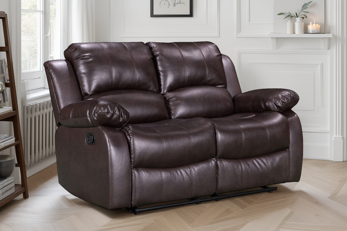 Faux Leather Brown 2 Seater Manual Recliner Sofa VALENCIA