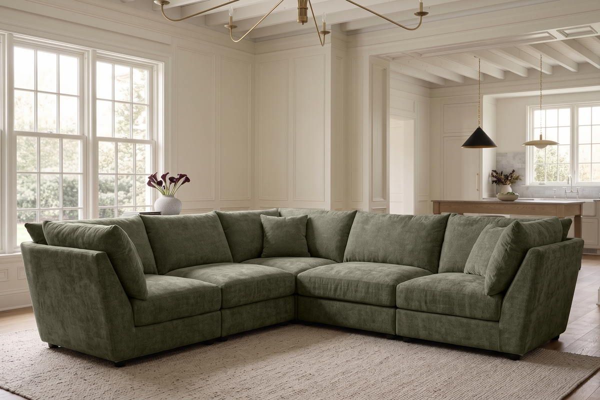 Green Chenille Fabric 5 Seater Modular Corner Sofa MADDIE