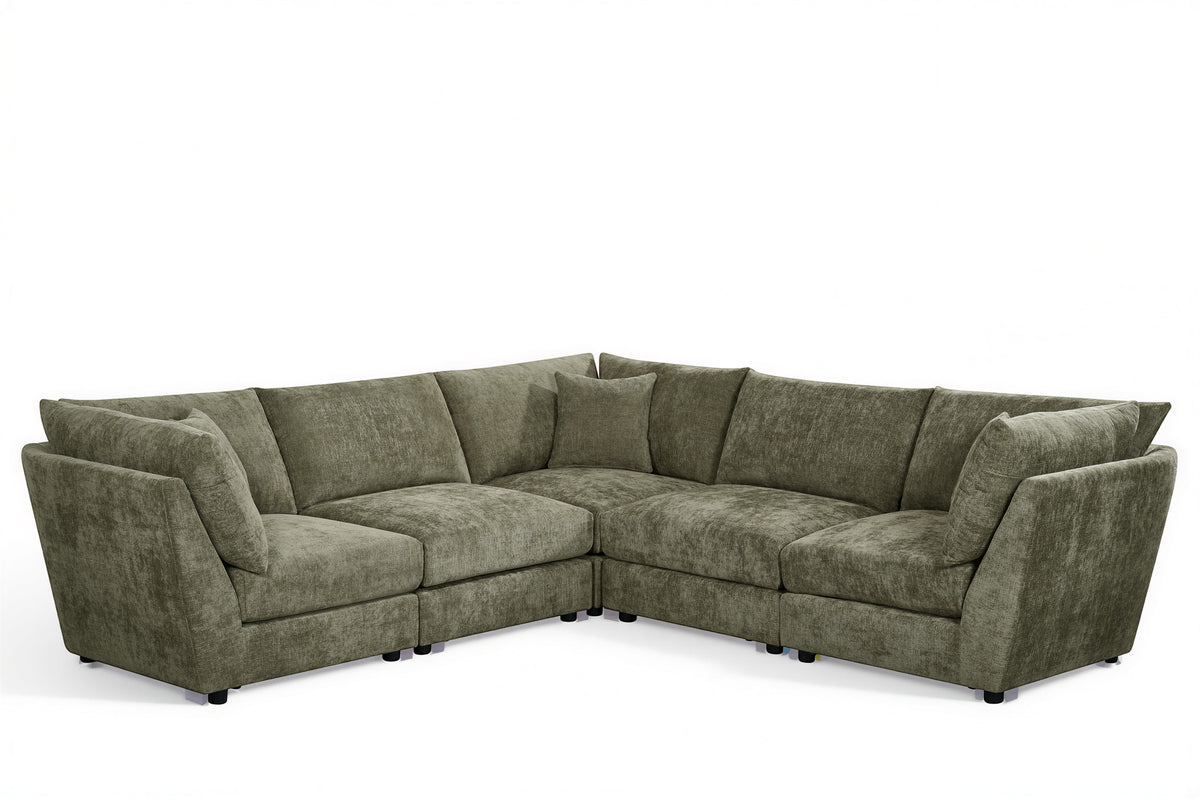 Green Chenille Fabric 5 Seater Modular Corner Sofa MADDIE