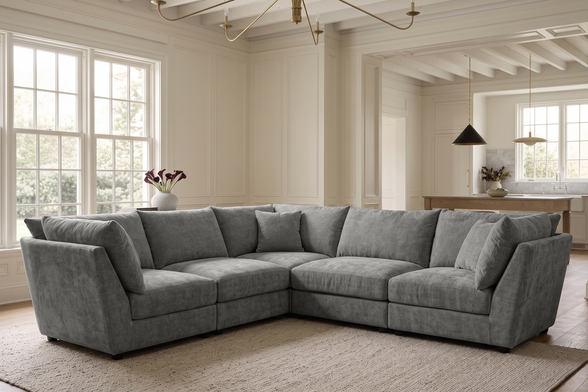 Grey Chenille Fabric 5 Seater Modular Corner Sofa MADDIE