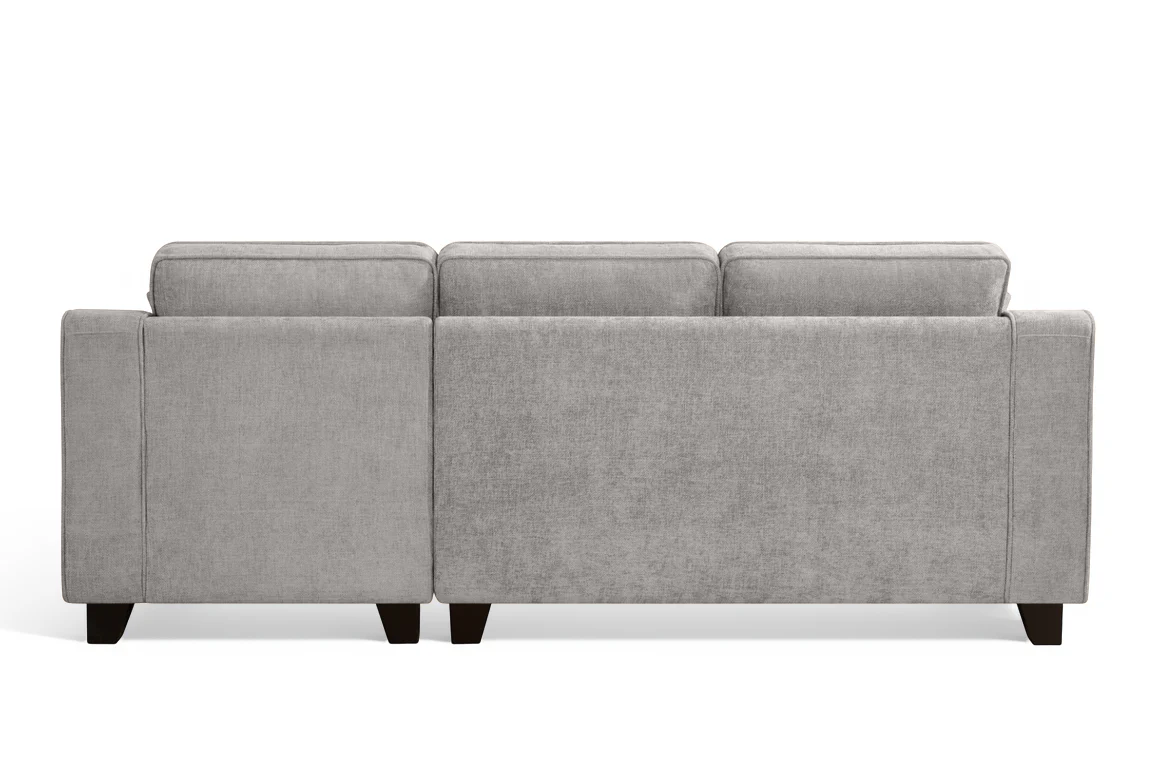 l-shaped corner sofa with right hand facing chaise section upholstered in grey chenille fabric in modern style