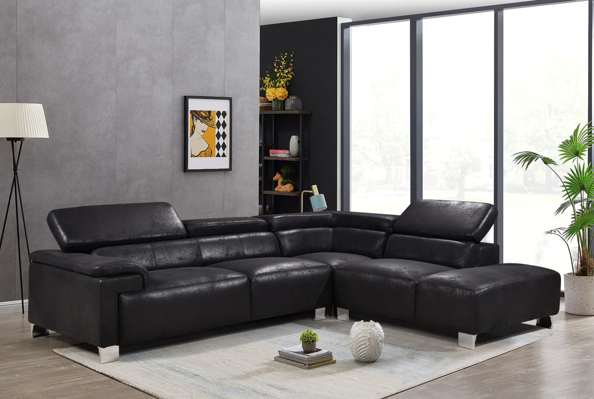 Black suede store sectional sofa