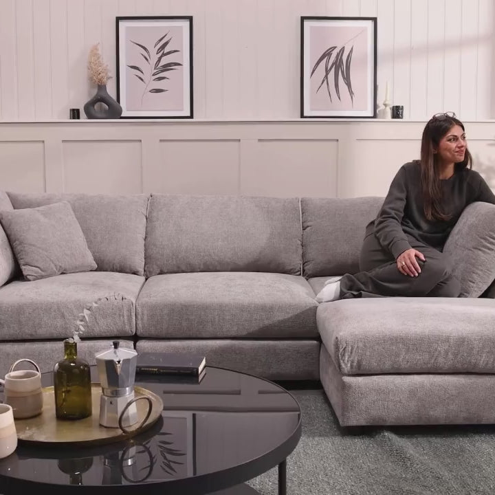 Grey Maddie modular corner sofa in a living room