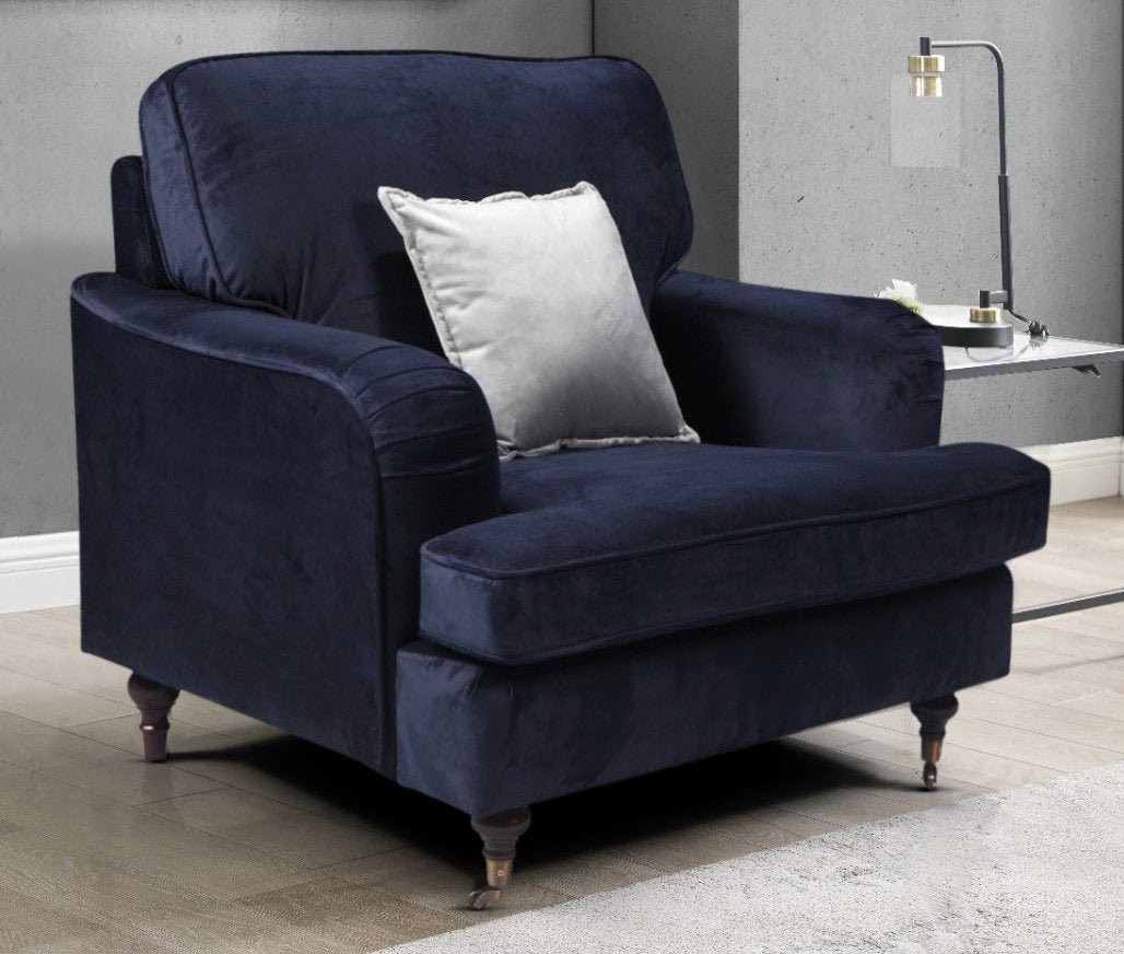 Velvet Navy Blue 1 Seater Bella Sofa ASTBURY