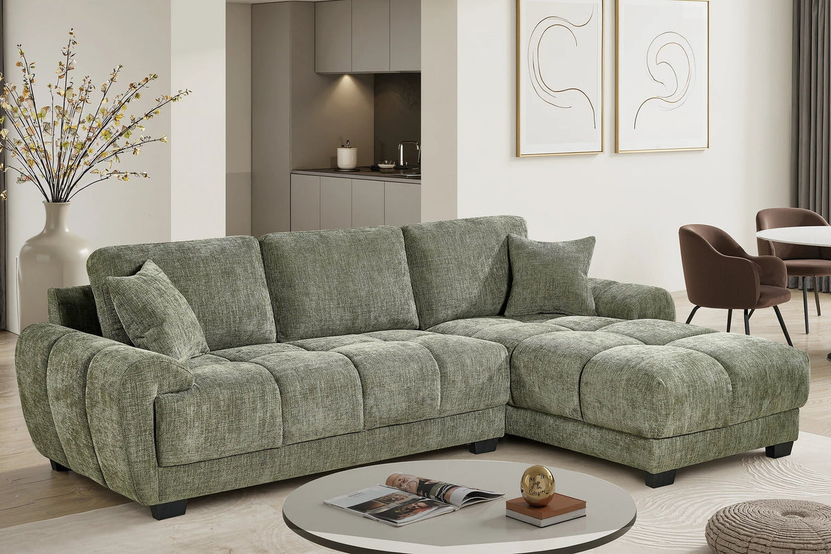 Green Chenille Fabric 2C1 Corner Sofa with Chaise JACK
