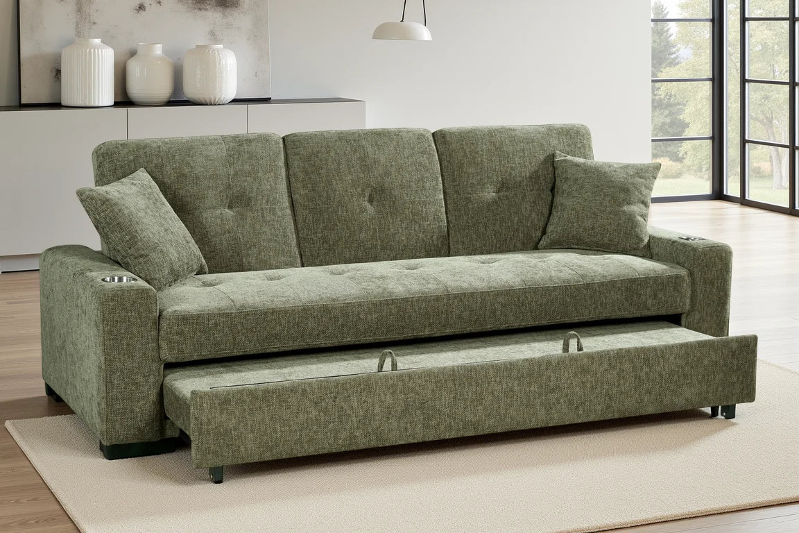 Green Chenille Fabric 3 Seater Sofabed CHARLES