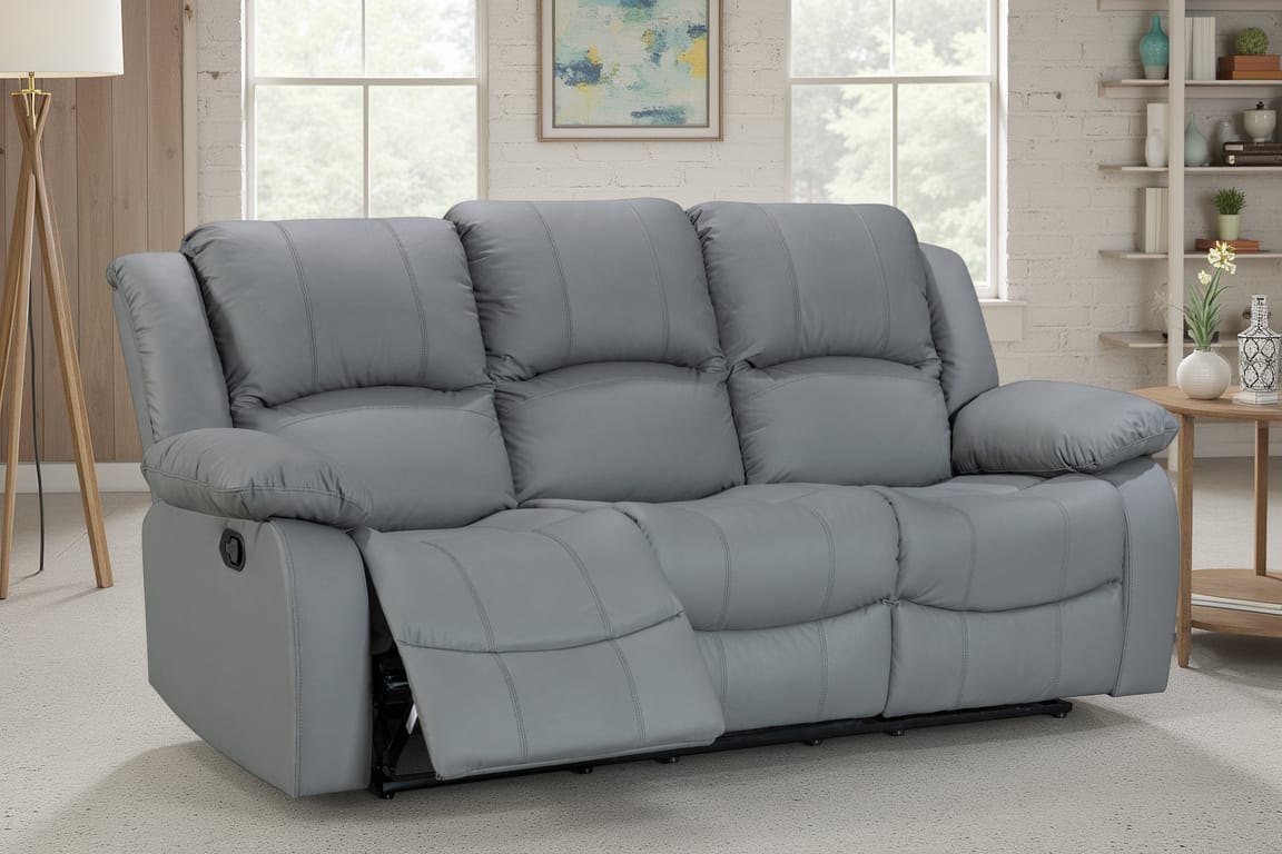 Grey Faux Leather 3 Seater Recliner Sofa VARESA