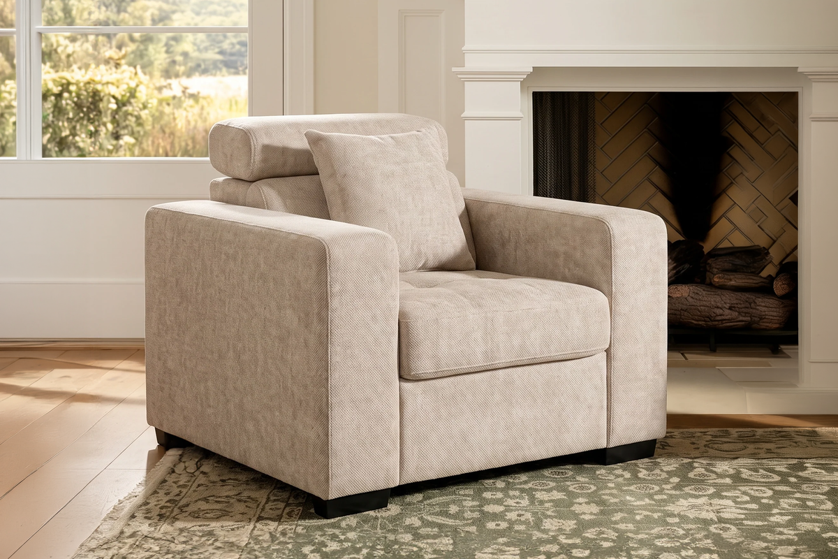 Beige Chenille Fabric 1 Seater Sofa AMELIA