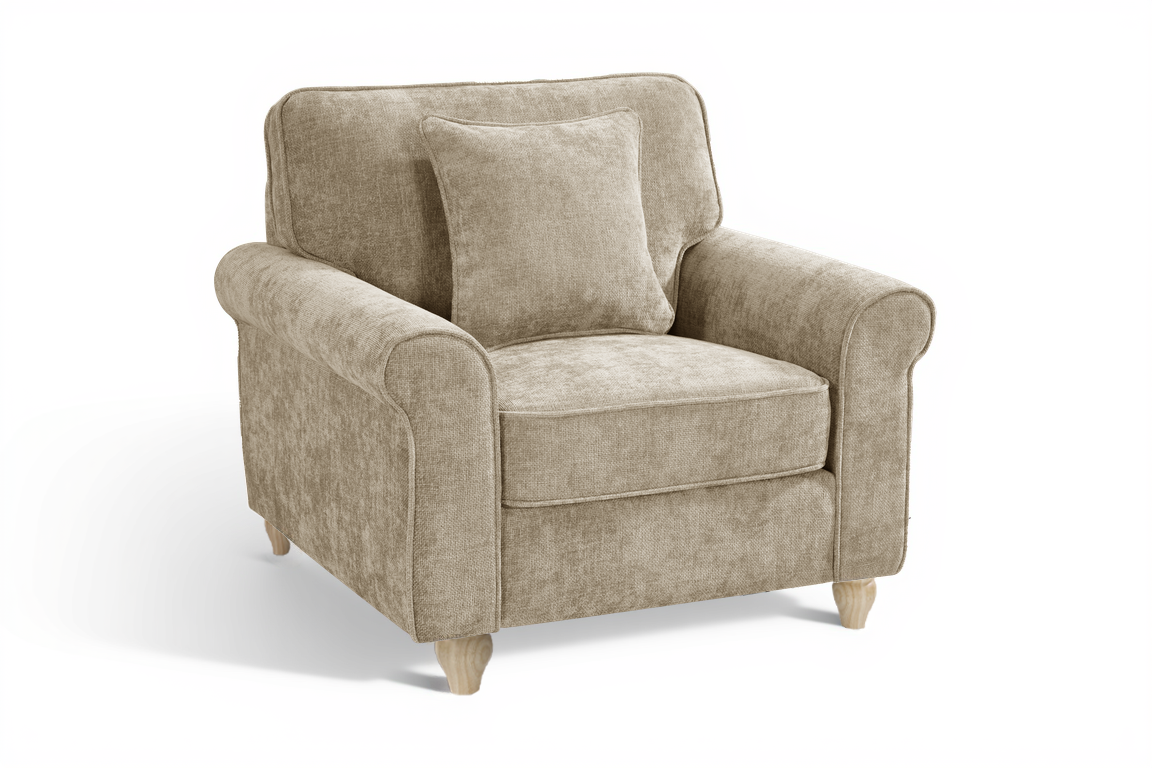 Beige Chenille Fabric 1 Seater Sofa with Round Legs FREDDIE