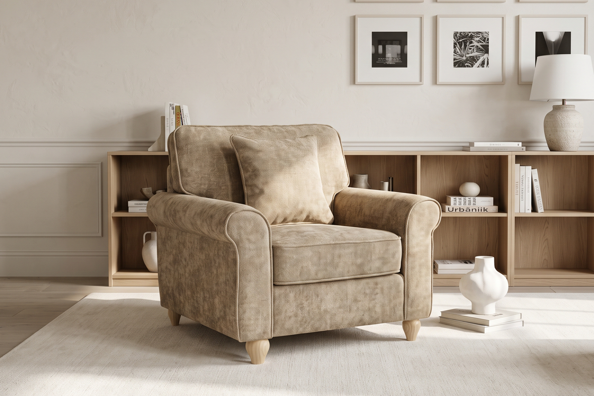Beige Chenille Fabric 1 Seater Sofa with Round Legs FREDDIE
