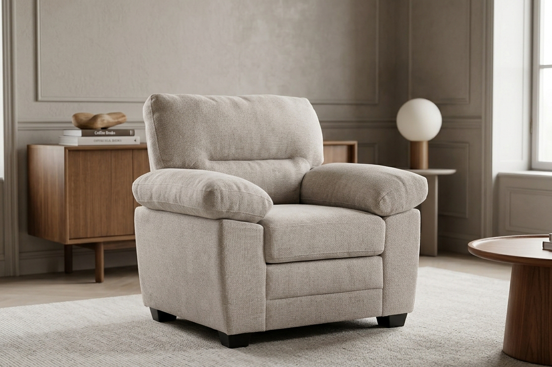 Beige Chenille Fabric 1 Seater Sofa LINCOLN