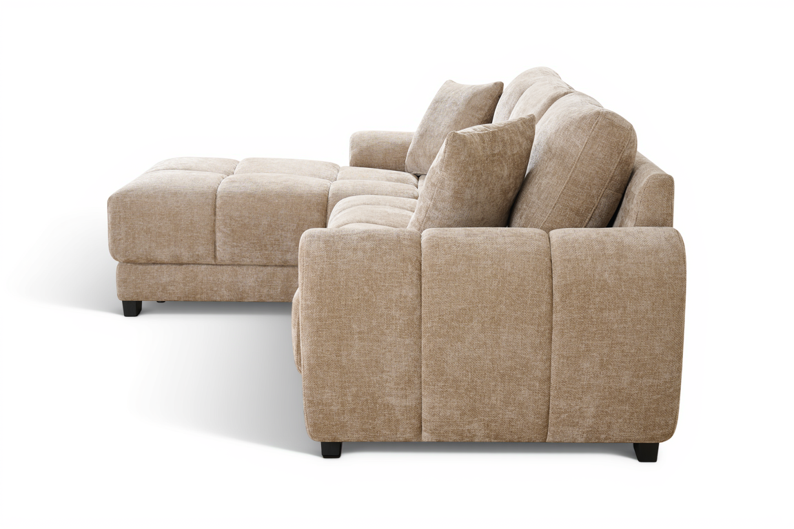 Beige Chenille Fabric 1C2 Corner Sofa with Chaise JACK