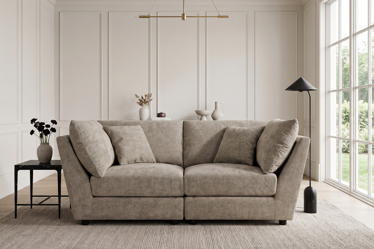 Beige Chenille Fabric 2 Seater Modular Sofa MADDIE