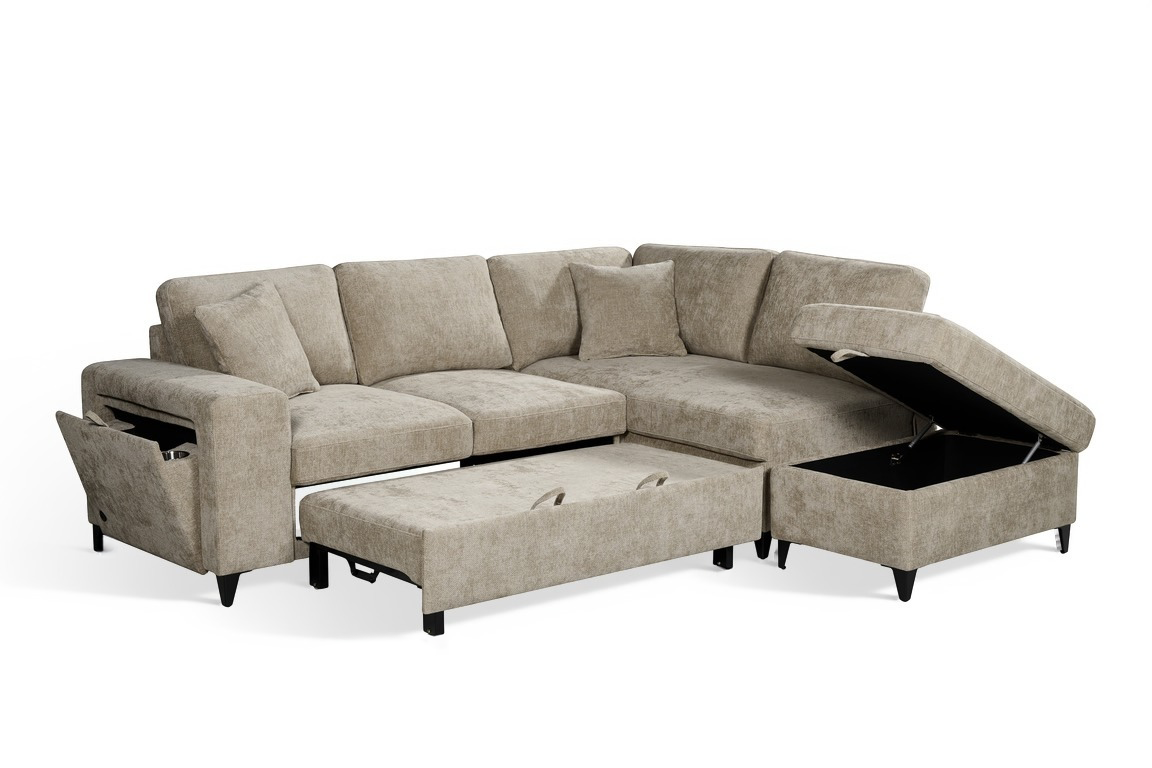 Beige Chenille Fabric 2C1 Corner Sofabed with Storage JAMIE