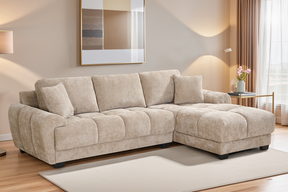 Beige Chenille Fabric 2C1 Corner Sofa with Chaise JACK
