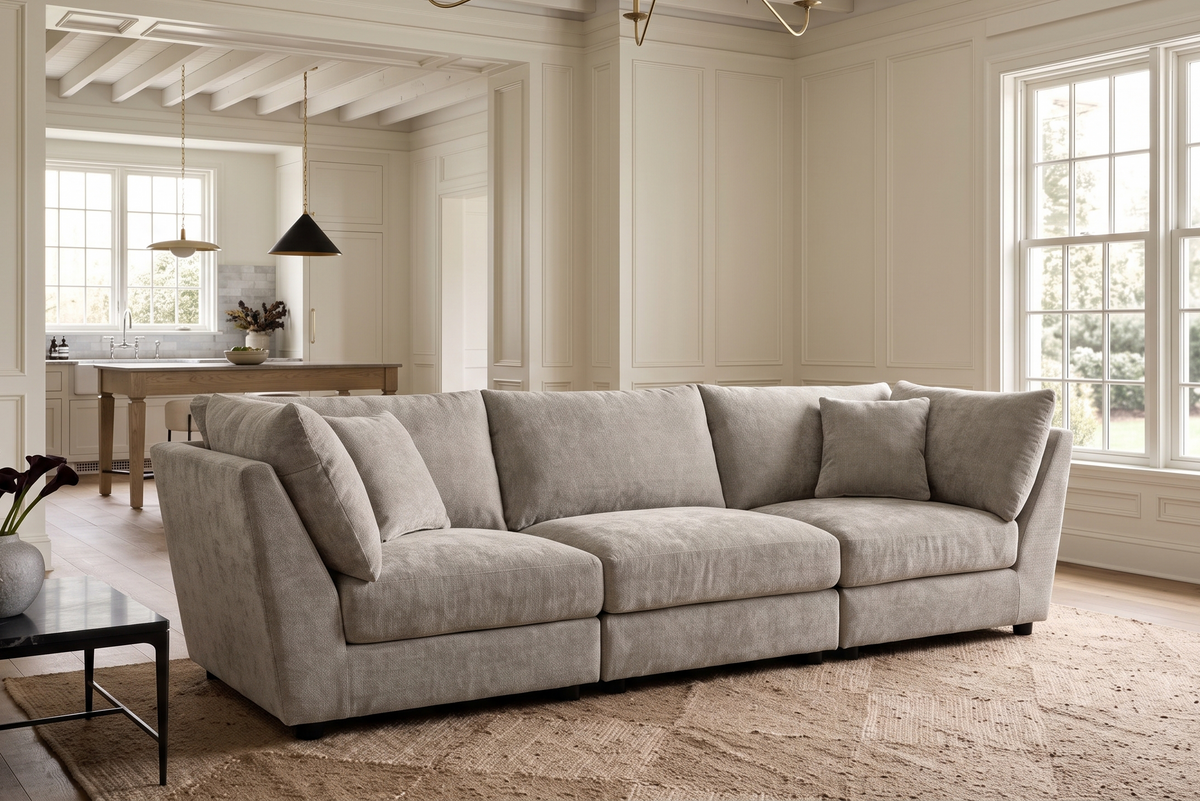 Beige Chenille Fabric 3 Seater Modular Sofa MADDIE
