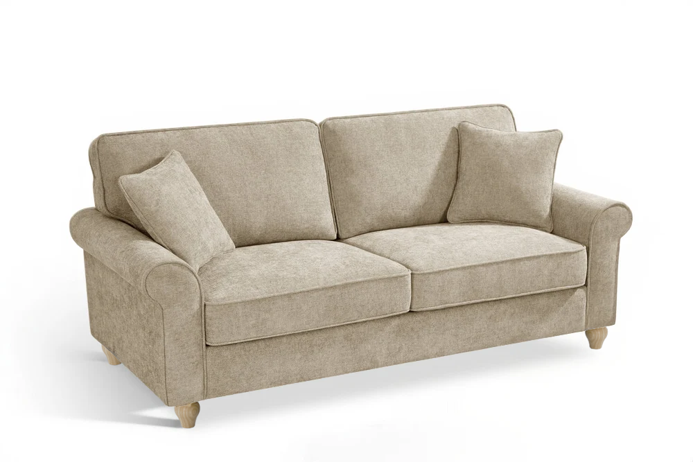 Beige Chenille Fabric 3 Seater Sofa with Round Legs FREDDIE