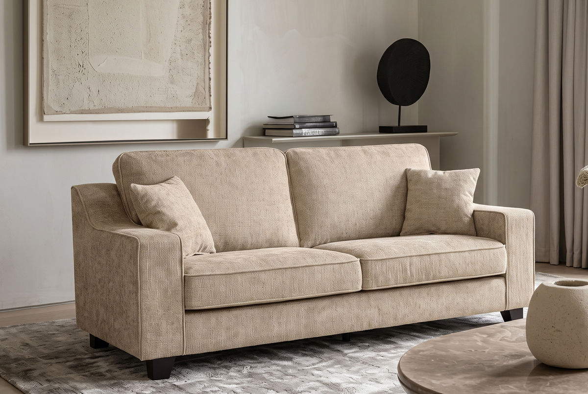 Beige Chenille Fabric 3 Seater Sofa NATHAN