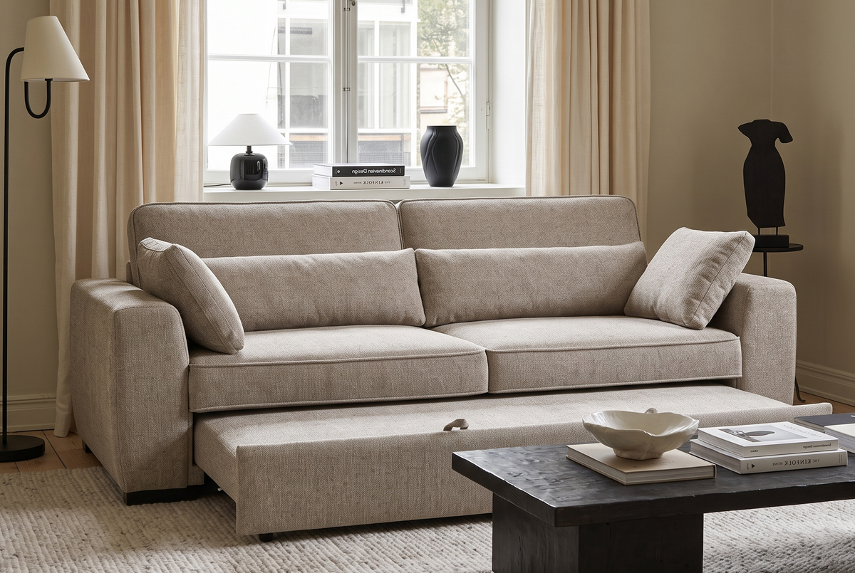 Beige Chenille Fabric 3 Seater Sofabed ALFIE