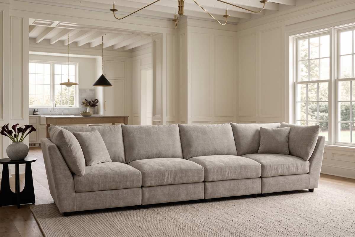 Beige Chenille Fabric 4 Seater Modular Sofa MADDIE