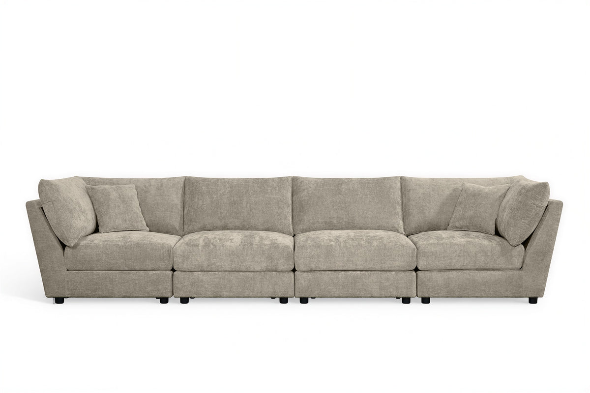 Beige Chenille Fabric 4 Seater Modular Sofa MADDIE