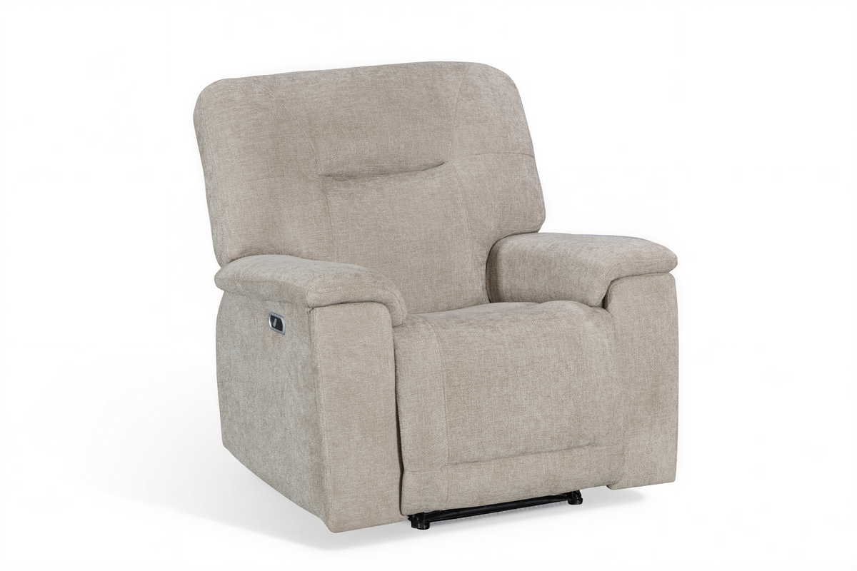 Beige Chenille Fabric Electric 1 Seater Recliner Chair MOLENA