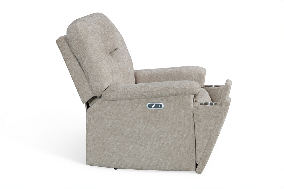 Beige Chenille Fabric Electric 1 Seater Recliner Chair MOLENA