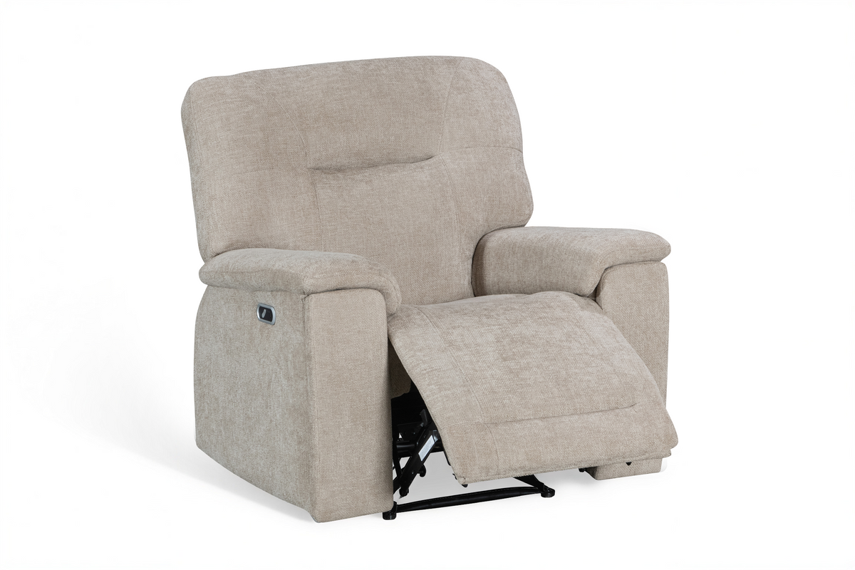 Beige Chenille Fabric Electric 1 Seater Recliner Chair MOLENA