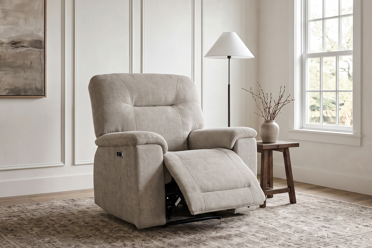 Beige Chenille Fabric Electric 1 Seater Recliner Chair MOLENA