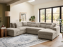 Beige Chenille Fabric Left Hand Facing U-Shaped Sofa Bed with Storage AUGUSTA