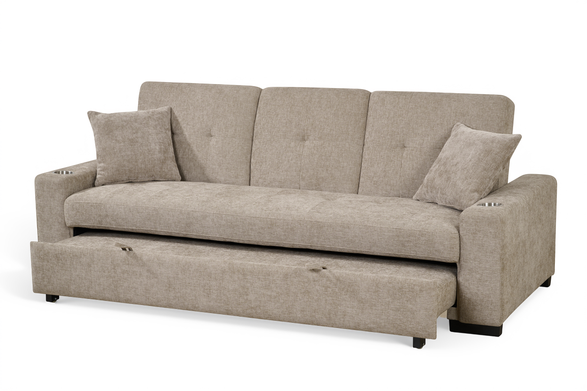 Beige Chenille Fabric 3 Seater Sofabed CHARLES
