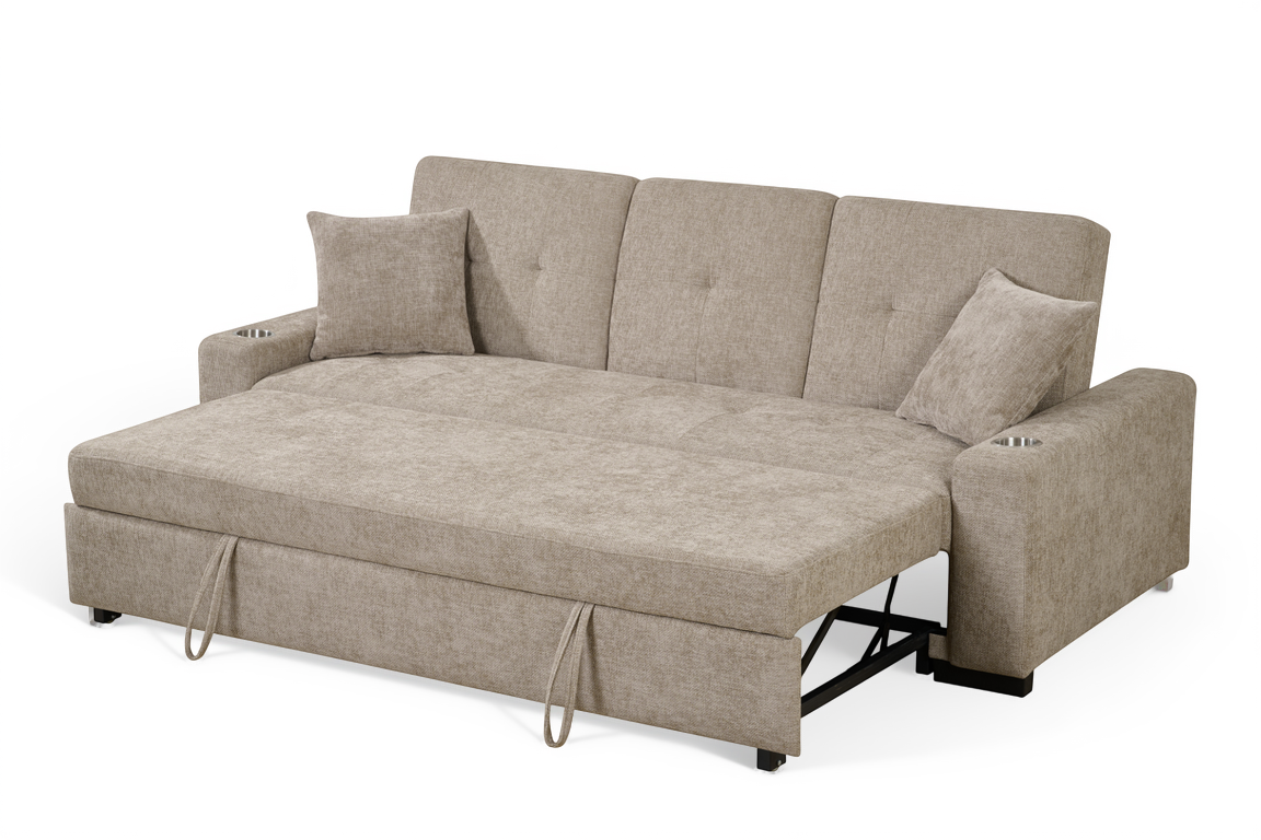 Beige Chenille Fabric 3 Seater Sofabed CHARLES