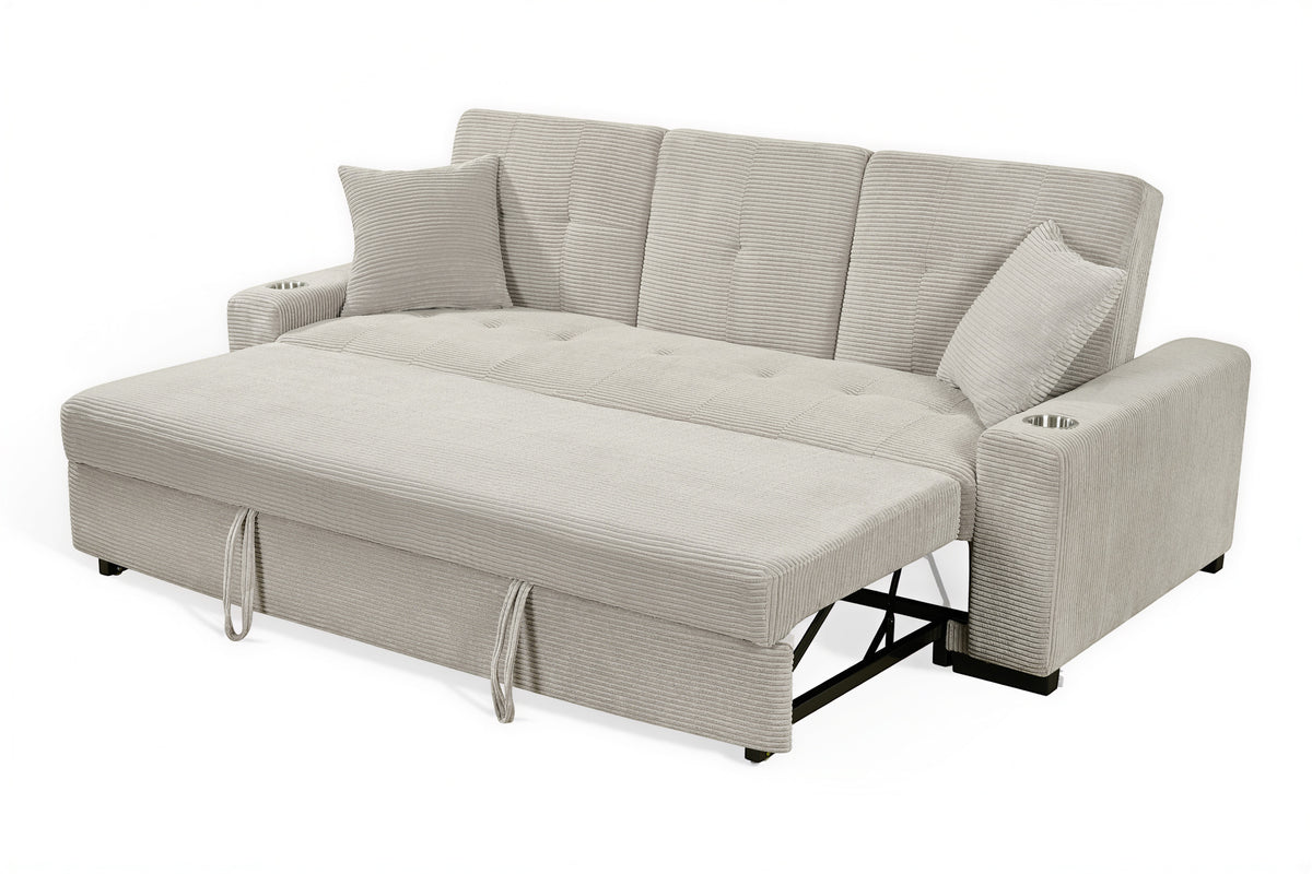 Beige Jumbo Cord 3 Seater Sofabed CHARLES