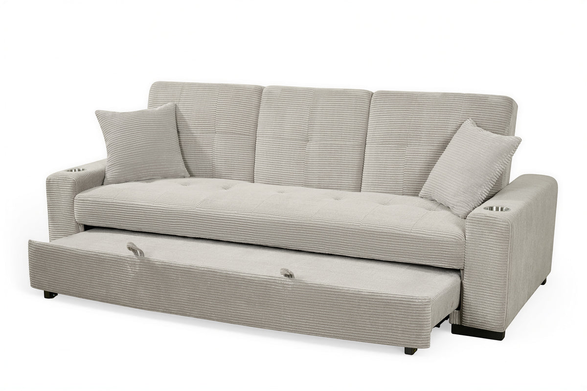 Beige Jumbo Cord 3 Seater Sofabed CHARLES