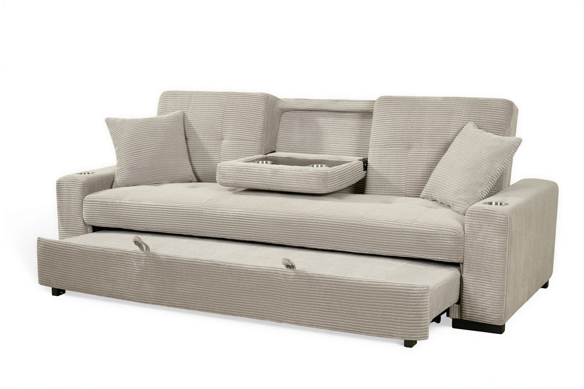 Beige Jumbo Cord 3 Seater Sofabed CHARLES