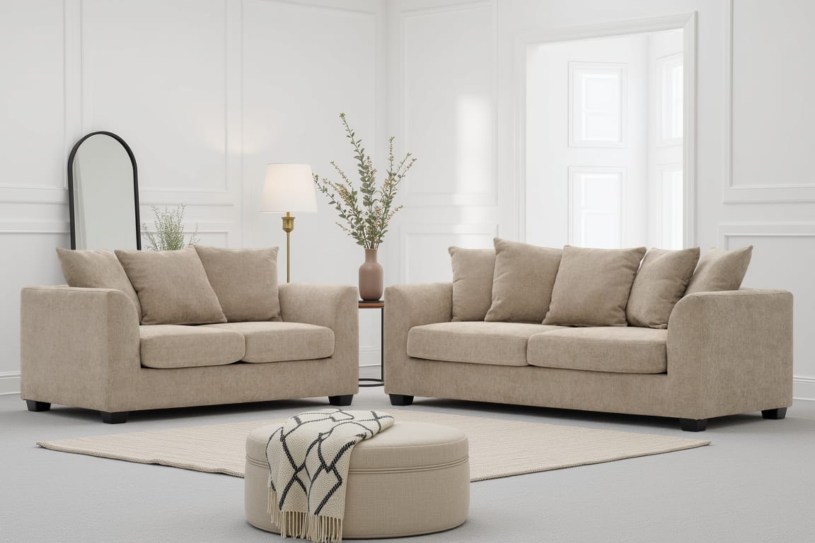 Beige Chenille 3 + 2 Seater Sofa Set CHLOE