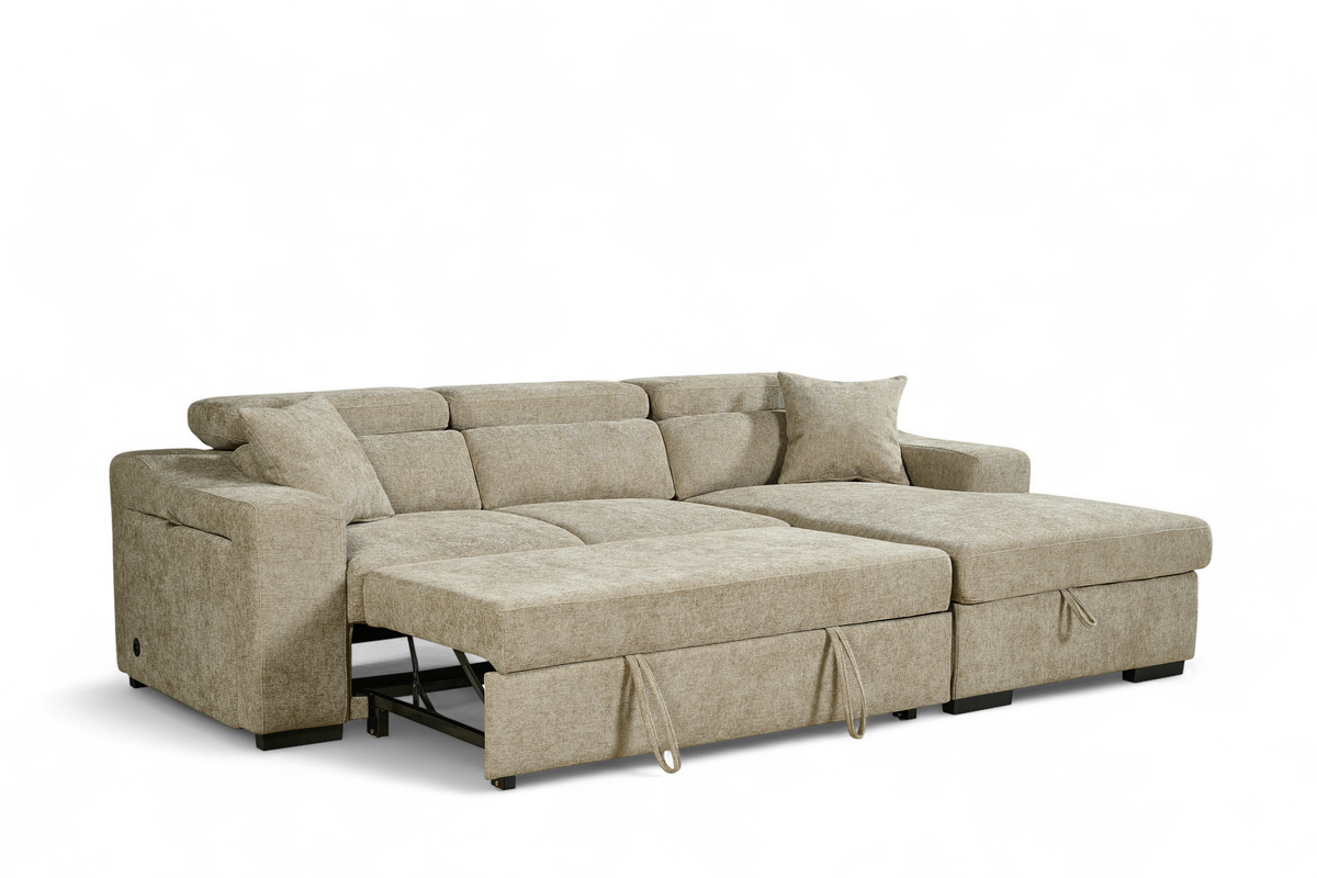 Beige Chenille Fabric 2C1 Corner Sofabed with Storage ARTHUR
