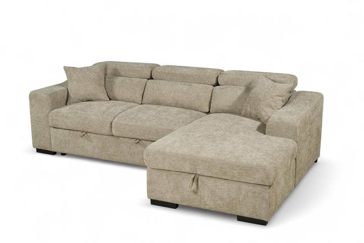 Beige Chenille Fabric 2C1 Corner Sofabed with Storage ARTHUR