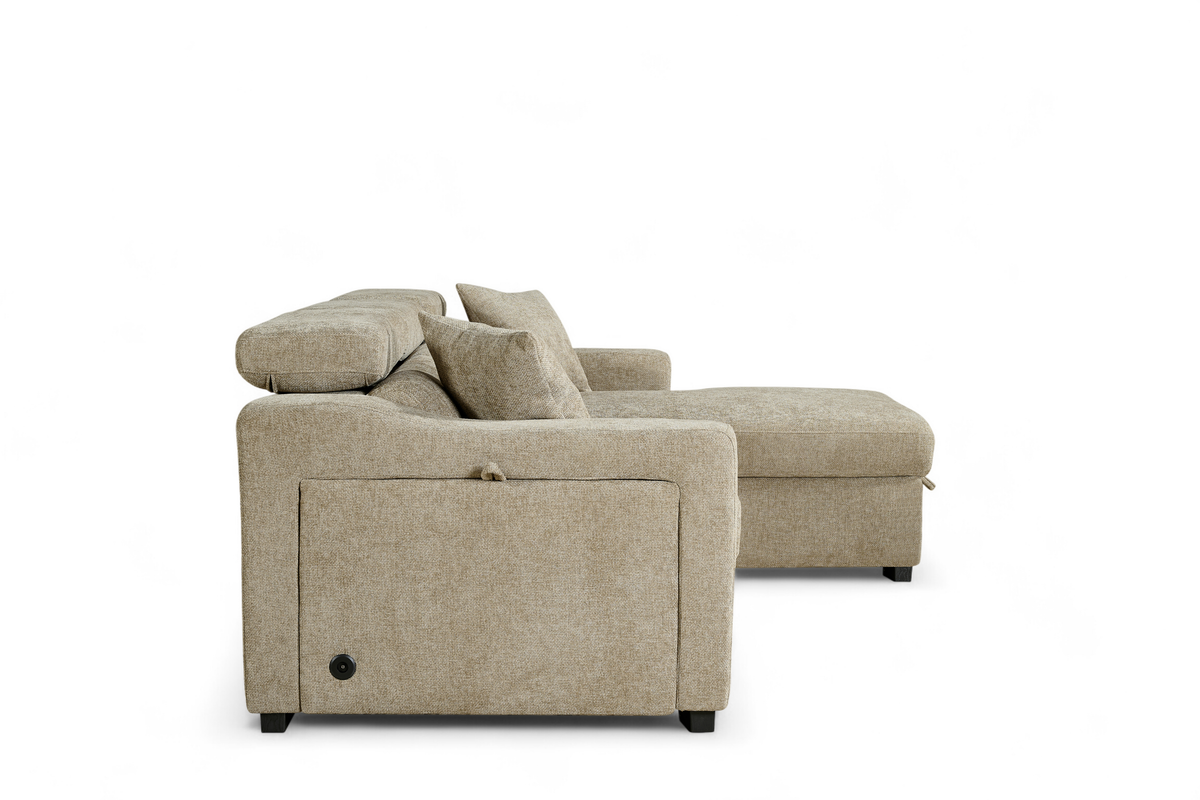 Beige Chenille Fabric 2C1 Corner Sofabed with Storage ARTHUR