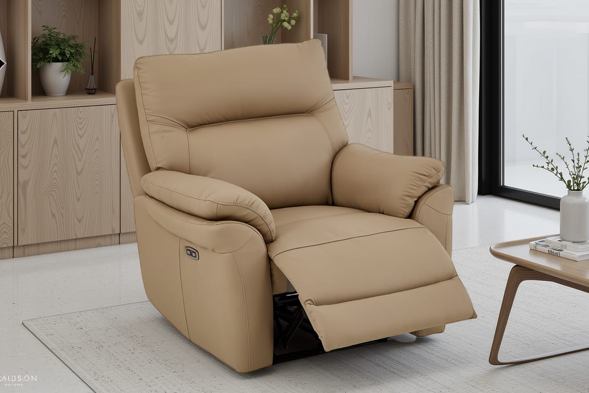 Beige Leather Electric 1 Seater Recliner Chair CINECITTA